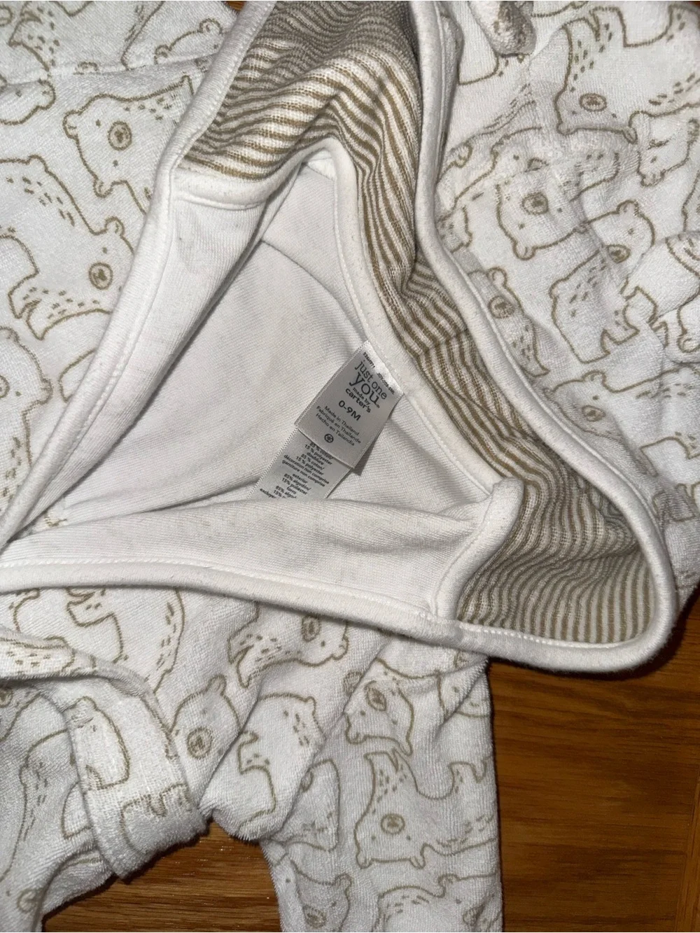 Carters Cozy White & Tan Bear Hooded Kids Pajama Robe